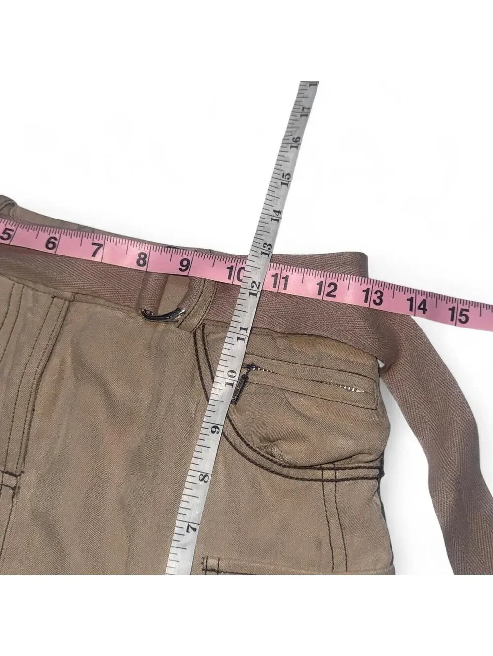 Vintage Bebe Y2K tan cargo mini skirt with belt